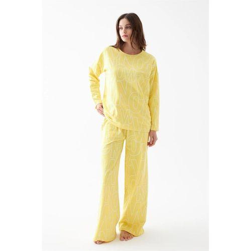 Kadın Oversize Sarı Desenli Pamuklu Kalın Pijama Takımı