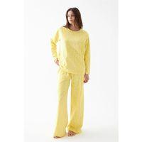Kadın Oversize Sarı Desenli Pamuklu Kalın Pijama Takımı