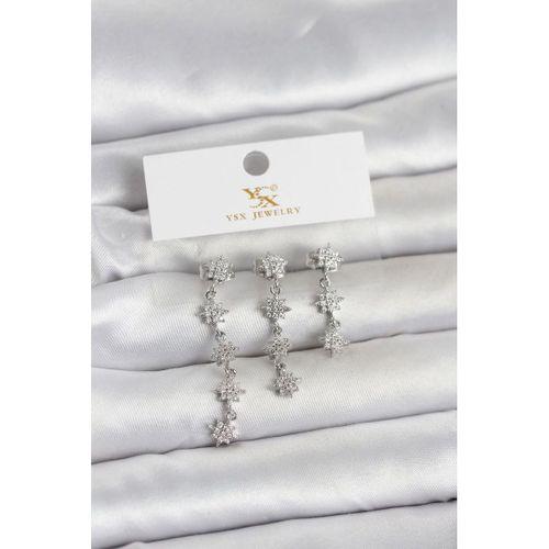 Pirinç Gümüş Renk Sıralı Kutup Yıldızı Model 3'lü Kadın Küpe