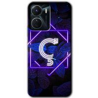 Vivo Y16 Kılıf HD Desen Baskılı Arka Kapak - Dark Neon Yaprak Ç Harfi
