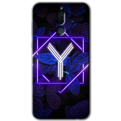 Huawei Mate 10 Lite Kılıf HD Desen Baskılı Arka Kapak - Dark Neon Yaprak Y Harfi