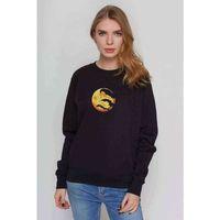 Silhouette Orange Halloween Moon with Bats Baskılı Siyah Kadın Sweashirt
