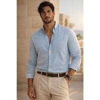 Bien Pamuk Keten Erkek Gömlek - Sis Mavi