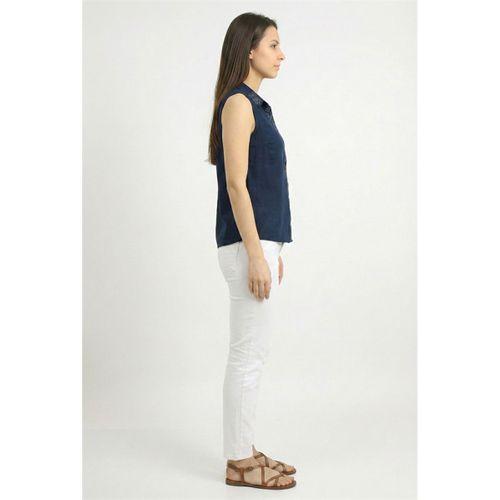 Kolsuz Aden Klasik Yaka Şile Bezi Yazlık Gömlek Lacivert Lcvt