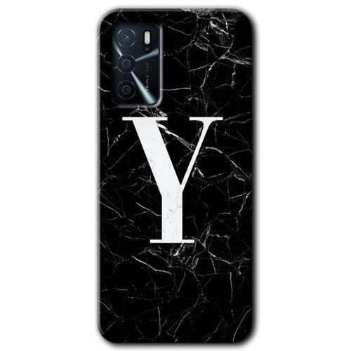 Oppo A16 Kılıf Baskılı Arka Kapak - Siyah Mermer Desenli Y Harfi +Tam Ekran Koruyucu
