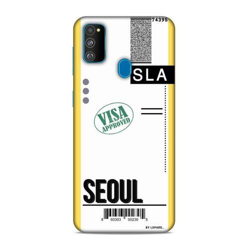 Samsung Galaxy M30S Kılıf Uçak Bileti Seoul Arka Kapak Koruma Desenli Full Koruyucu