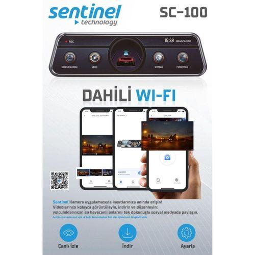Sentinel SC-100 2K AHD Çift Kameralı Araç İçi Dikiz Aynası Kamera | Wi-Fi, G-Sensor, Gece Görüş, Dokunmatik Ekran