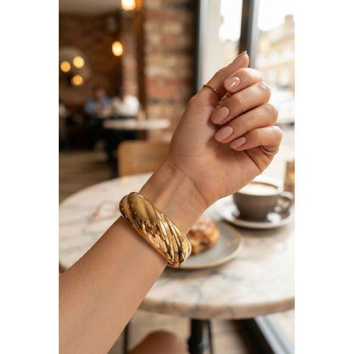 Gold Renk Pirinç Sarmal Model Vintage Kalın Kelepçe Bilezik
