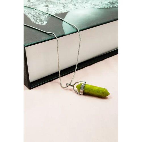 Moldavit Doğal Taşı Zincirli El Yapımı Tasarımlı Kolye Uç: 3,5 cm Zincir: 20 cm Kutulu