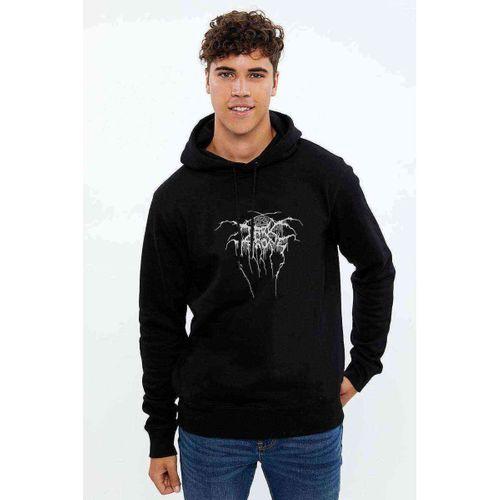 Dark Throne Baskılı Siyah Erkek Kapşonlu Sweatshirt