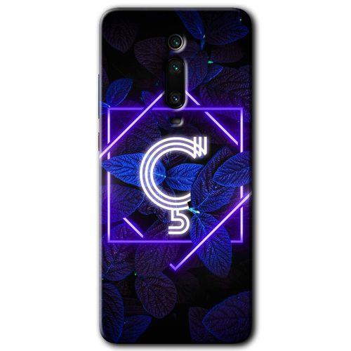 BeRa Aksesuar  Xiaomi Mi 9T Kılıf Baskılı Kapak - Dark Neon Yaprak Ç Harfi +Tam Kaplayan Mat Seramik