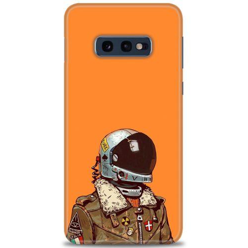 Samsung Galaxy S10E Kılıf HD Baskılı Kılıf - Turuncu Astronot + Tam Ekran Koruyucu