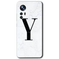 Xiaomi Mi 12 Kılıf HD Desen Baskılı Arka Kapak - Beyaz Mermer Desenli Y Harfi
