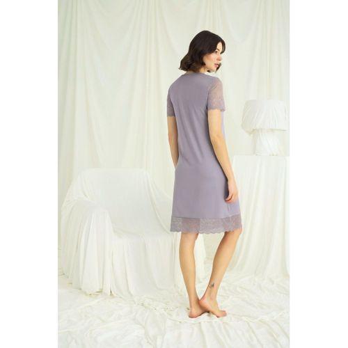 Yakası Kolu Ve Omzu Ve Eteği Dantelli Önü Düğmeli Gecelik