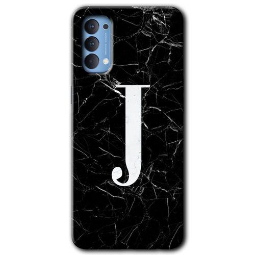 Oppo Reno 4 Kılıf HD Desen Baskılı Arka Kapak - Siyah Mermer Desenli J Harfi