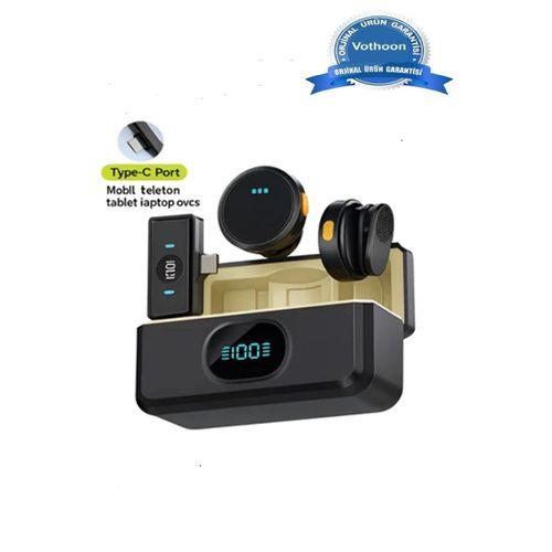 2 Adet Profesyonel Kablosuz Yaka Mikrofonu Typce Uyumlu Manyetik Klipsli