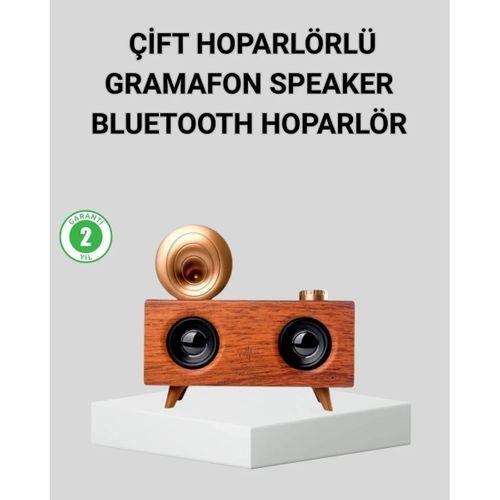 Retro Gramafon Bluetooth Hoparlör Çift Stereo Sesli Fm Radyo Destekli