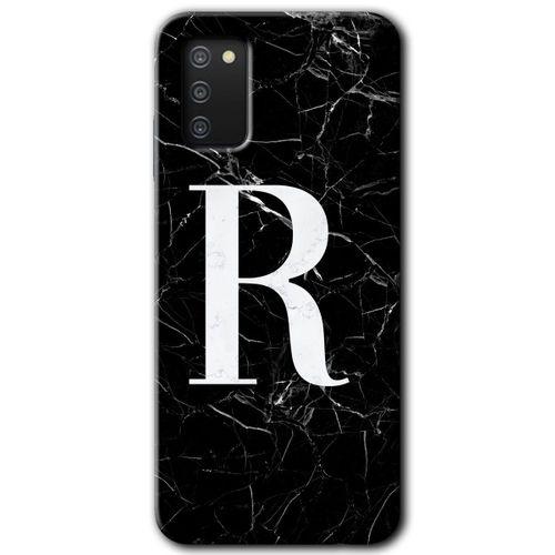 Samsung Galaxy A02s Kılıf Baskılı Kapak - Siyah Mermer Desenli O Harfi + 5D Tam Kaplayan Cam