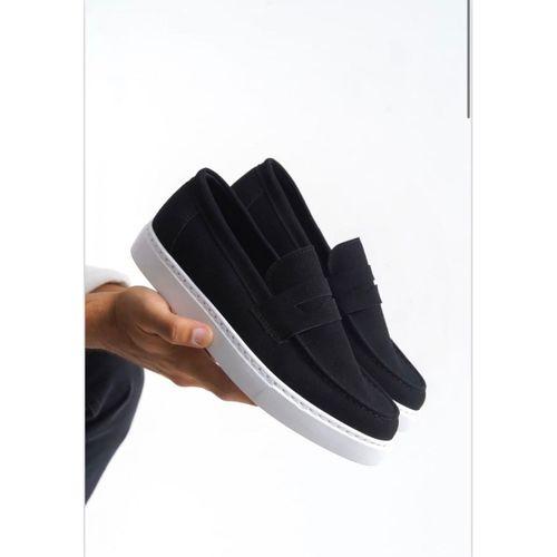 BA0580 Bağcıksız Kuşaklı Yüksek Süet Siyah Beyaz Taban Erkek Ayakkabı