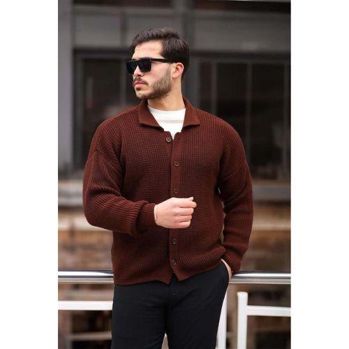 Oversize Selanik Örgü Düğmeli Erkek Hırka- KoyuKahve