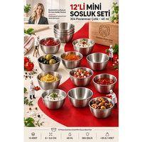 12'lı Çelik Mini Sosluk Seti 6x3.5 cm Reçellik Kahvaltılık Patates Sos Kabı Joker Çerezlik Mezelik Paslanmaz  723692