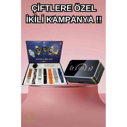 Powerbank Aynalı Bluetooth Kulaklık Ve Akıllı Saat Seti Anc Özelliği Dokunamatik