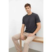 Erkek Bisiklet Yaka Tişört Regular Kalıp Basic Pamuklu Günlük Kullanım T-shirt - Füme