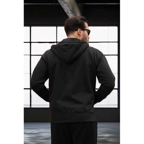 İçi Peluş Üç İplik Kumaş Oversize Fermuarlı Kapüşonlu Sweatshirt- Siyah