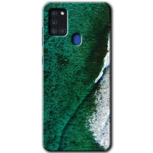 Galaxy A21s Kılıf HD Desen Baskılı Arka Kapak - Yeşil Okyanus + Kırılmaz Cam