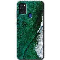 Galaxy A21s Kılıf HD Desen Baskılı Arka Kapak - Yeşil Okyanus + Kırılmaz Cam