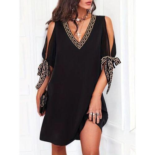 Kadın Kısa Kollu V Yakalı Kısa Sandy Elbise