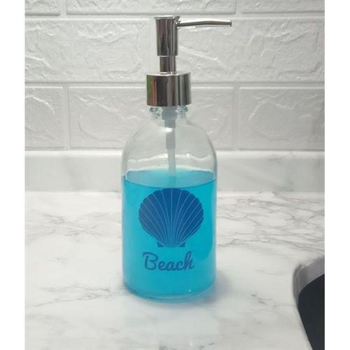 Cam Sıvı Sabunluk,Plaj Yazılı 7X7X20Cm 360Ml Banyo Seti