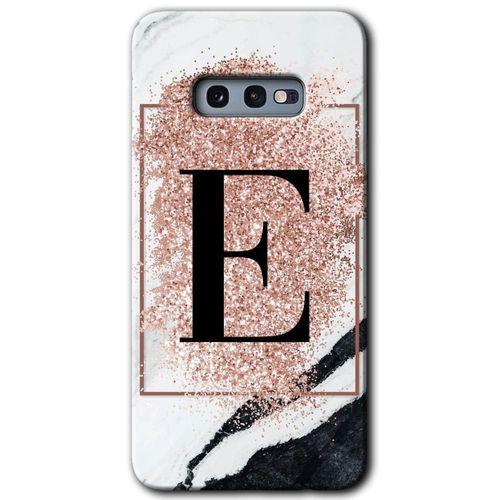 Samsung Galaxy S10e HD Baskılı Kılıf + 9D Tam Ekran Koruyucu - Pembe Mermer Desenli E Harfi