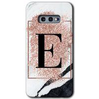 Samsung Galaxy S10e HD Baskılı Kılıf + 9D Tam Ekran Koruyucu - Pembe Mermer Desenli E Harfi