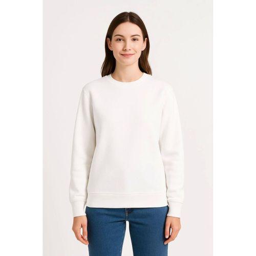 Üç İplik Düz Bisiklet Yaka SweatShirt - Beyaz