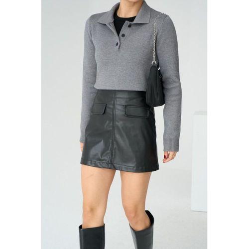 Polo Yaka 3 Düğmeli Kazak - Gri