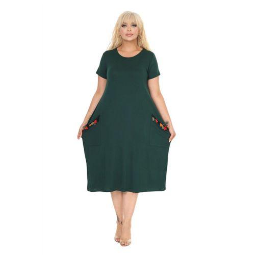 Melsay Butik Zümrüt Püsküllü Cepli Kısa Kollu Midi Elbise