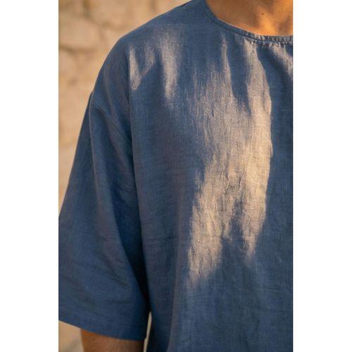 Castiel Bisiklet Yaka Fakir Kol Oversize Kısa Kol T-shirt - Mavi