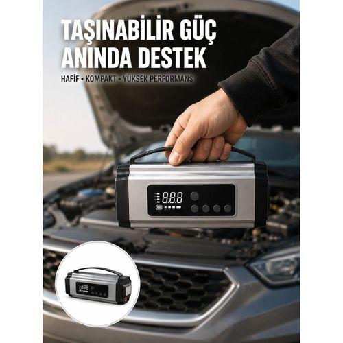 Dijital Göstergeli Akü Takviye Cihazı Lastik Şişirme Powerbank Ve Led Işık Özellikli Yeni Nesil
