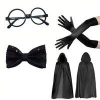 Siyah Kapüşonlu Büyücü ve Cadı Pelerin Kostüm Seti (4 Parça)