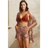 İp Askılı V Yaka Pamuklu Geometrik Yazlık Mini Dantel Detaylı Şort Sabahlık Takımı