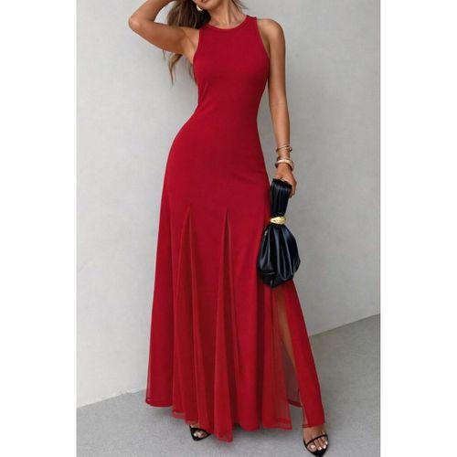 Kadın Askılı Bisiklet Yaka Etek Ucu Tül Detaylı Asimetrik Kiloş Uzun Ithal Krep Elbise