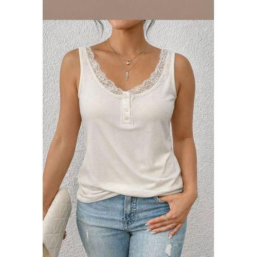 Kadın Omuz Askılı Dantel Güpür Detay Bluz