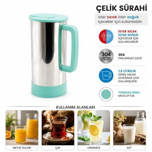 Paslanmaz Çelik Sürahi (Turkuaz) - Sıcak & Soğuk