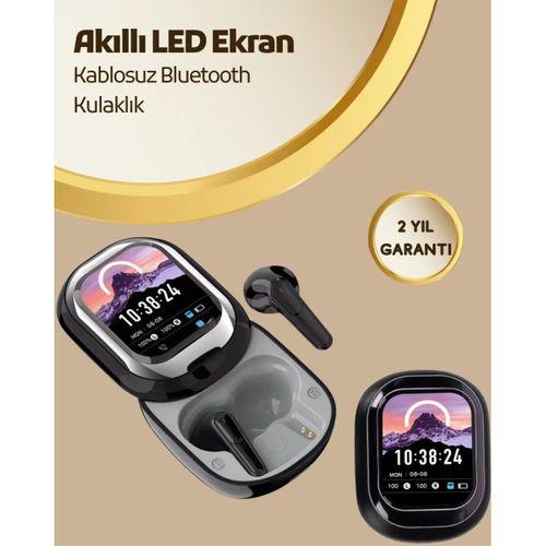 Akıllı Ekranlı Bluetooth 5.4 Kablosuz Kulaklık – Dokunmatik Ve Şarj Kutulu