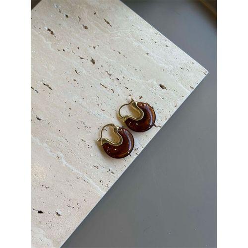 Taşlı Küpe - Kahverengi