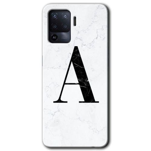 MRCİLETİSİM Oppo Reno 5 Lite Kılıf Baskılı Kapak - Beyaz Mermer Desenli A Harfi + 5D Tam Kaplayan Cam