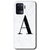 MRCİLETİSİM Oppo Reno 5 Lite Kılıf Baskılı Kapak - Beyaz Mermer Desenli A Harfi + 5D Tam Kaplayan Cam