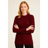 Bisiklet Yuvarlak Yaka Triko Kazak Pamuklu Kalın Fitilli Dokuma, Regular Fit Uzun Kollu Kışlık Model - Bordo