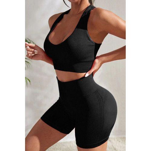 Kadın Siyah Yüksek Bel Çapraz Sırt Detaylı Şortlu Gecelik Takım